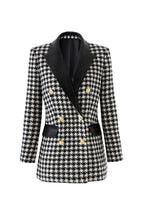 Novia Black Double-Breasted Houndstooth Wool-Blend Tweed Blazer Flowering Girl