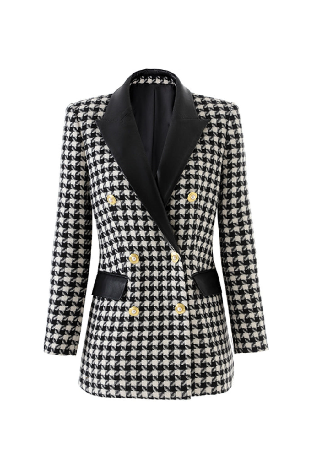 Novia Black Double-Breasted Houndstooth Wool-Blend Tweed Blazer Flowering Girl