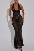 Zora Sequins Crochet Maxi Dress Flowering Girl