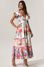 Violet Backless Ruffle Floral Printed Maxi Dress Flowering Girl
