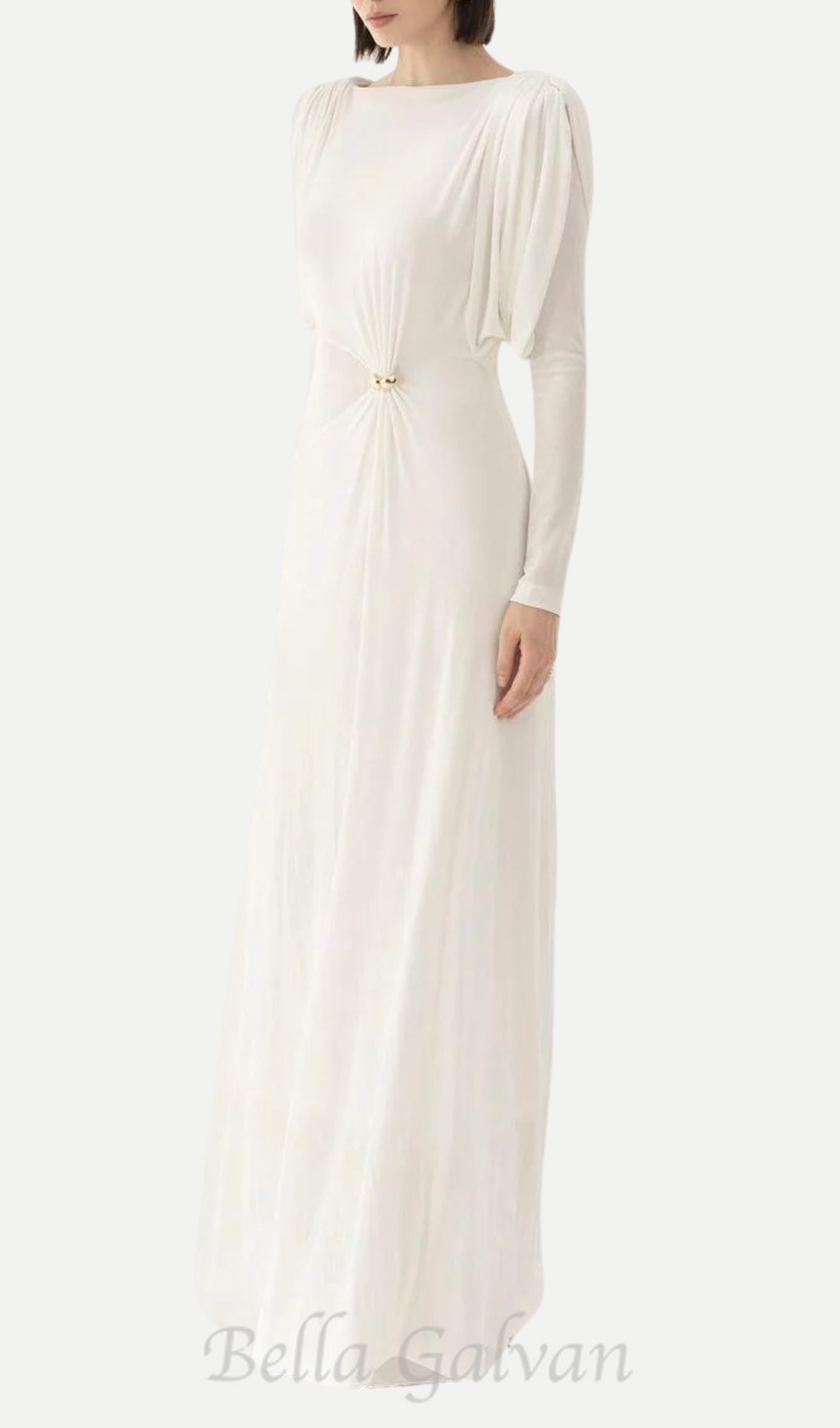 white straight boat neck knitted fabric maxi dress Flowering Girl