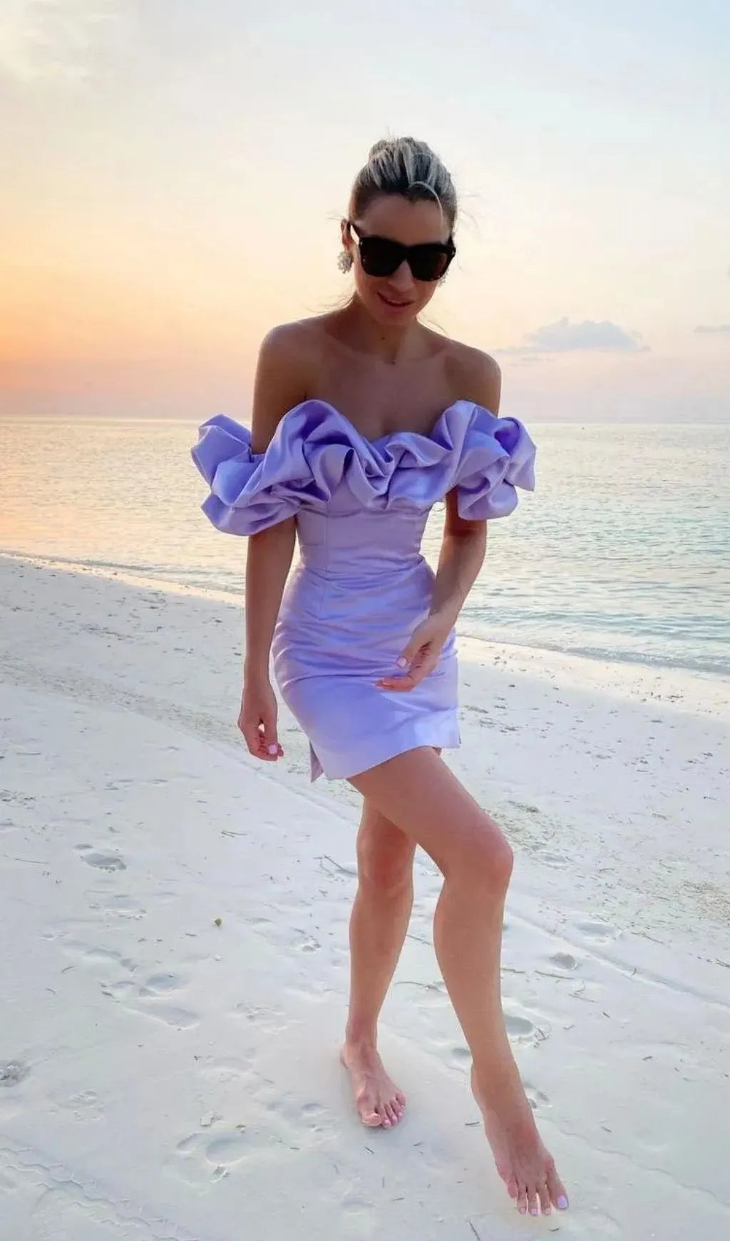 Dolores Ruffled Strapless Off-Shoulder Mini Dress -White Flowering Girl