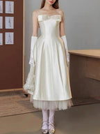 Makalia White Strapless Bow Midi Dress Flowering Girl