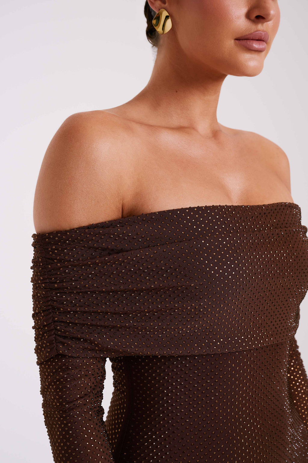 Denise Off Shoulder Sequin Maxi Dress - Chocolate Flowering Girl