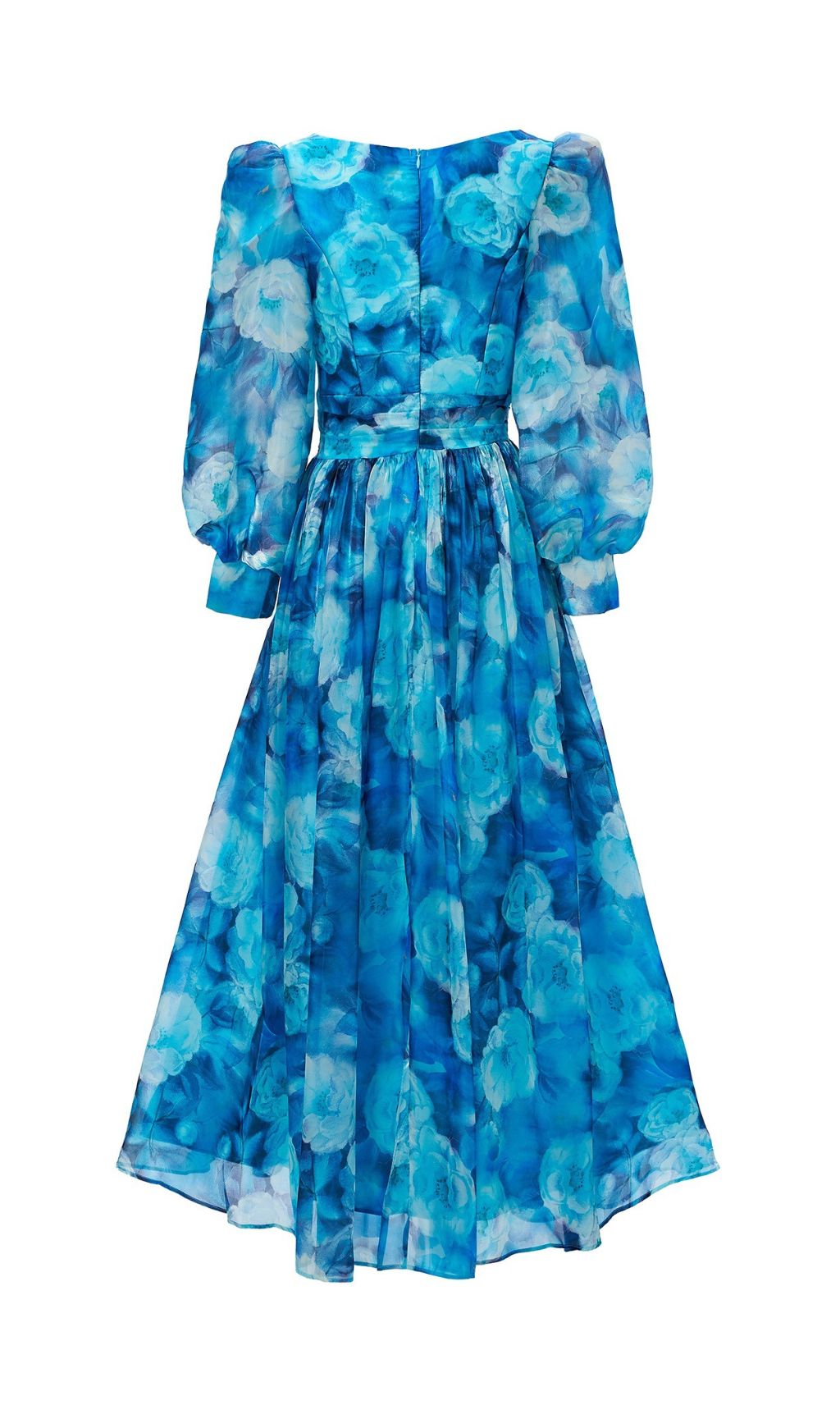 Feray Blue Floral Printed Long Sleeve Maxi Dress Flowering Girl