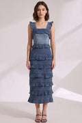 Medium Blue Denim Denim Sheath Dress Flowering Girl