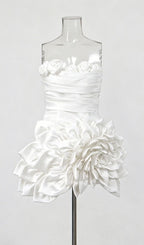 Korina White Strapless 3D Flower Mini Dress Flowering Girl