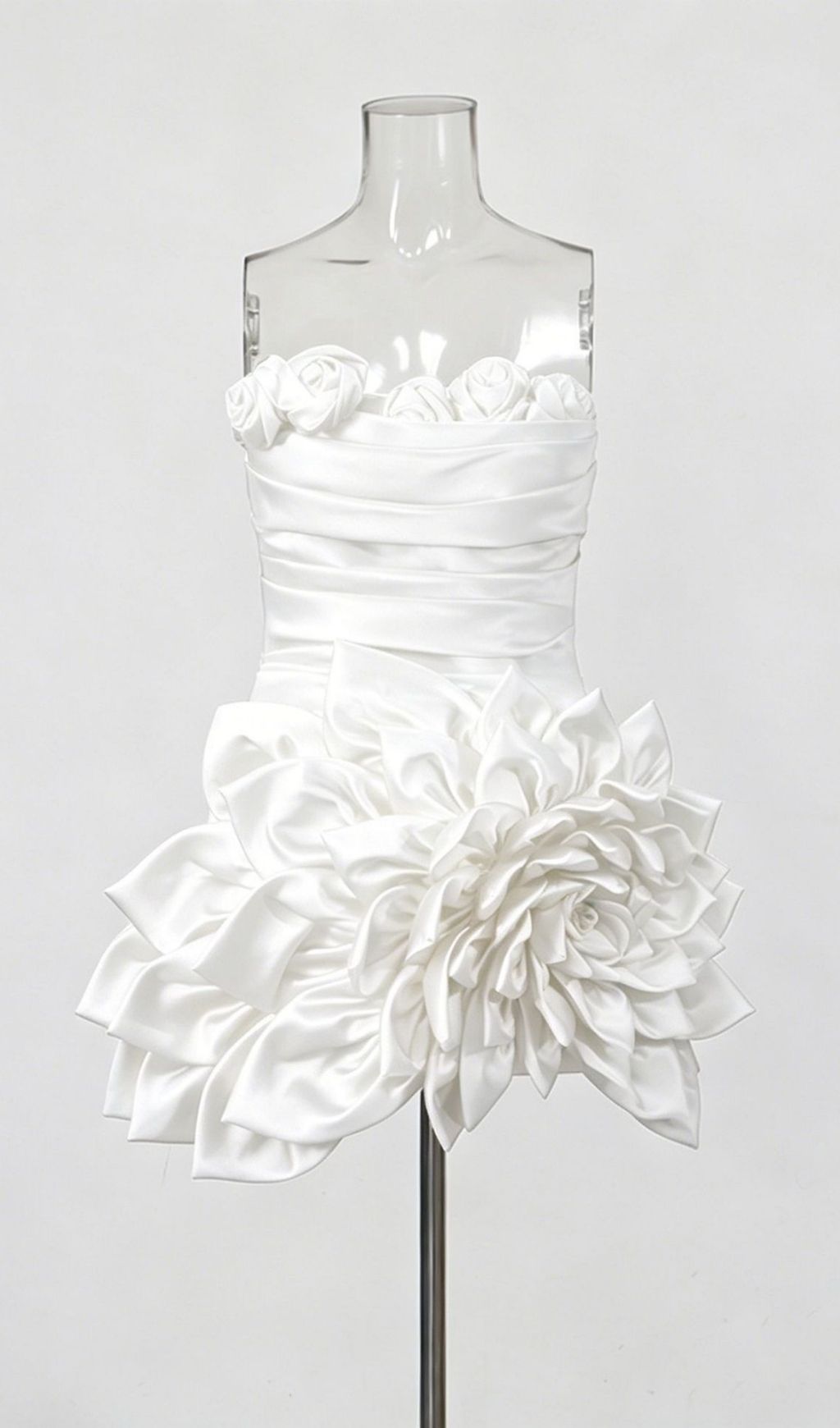 Korina White Strapless 3D Flower Mini Dress Flowering Girl