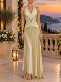 Morley Halter Beaded Fringe Maxi Dress Flowering Girl