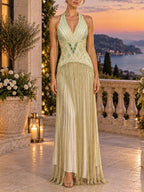 Morley Halter Beaded Fringe Maxi Dress Flowering Girl