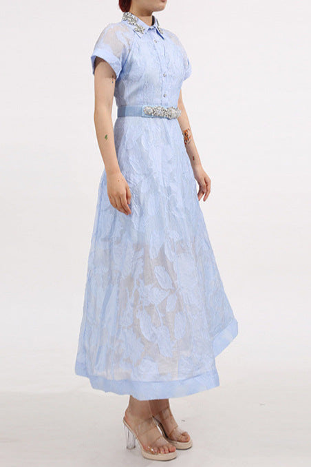 Daisy Crystal Embellished Midi Dress In Blue Flowering Girl
