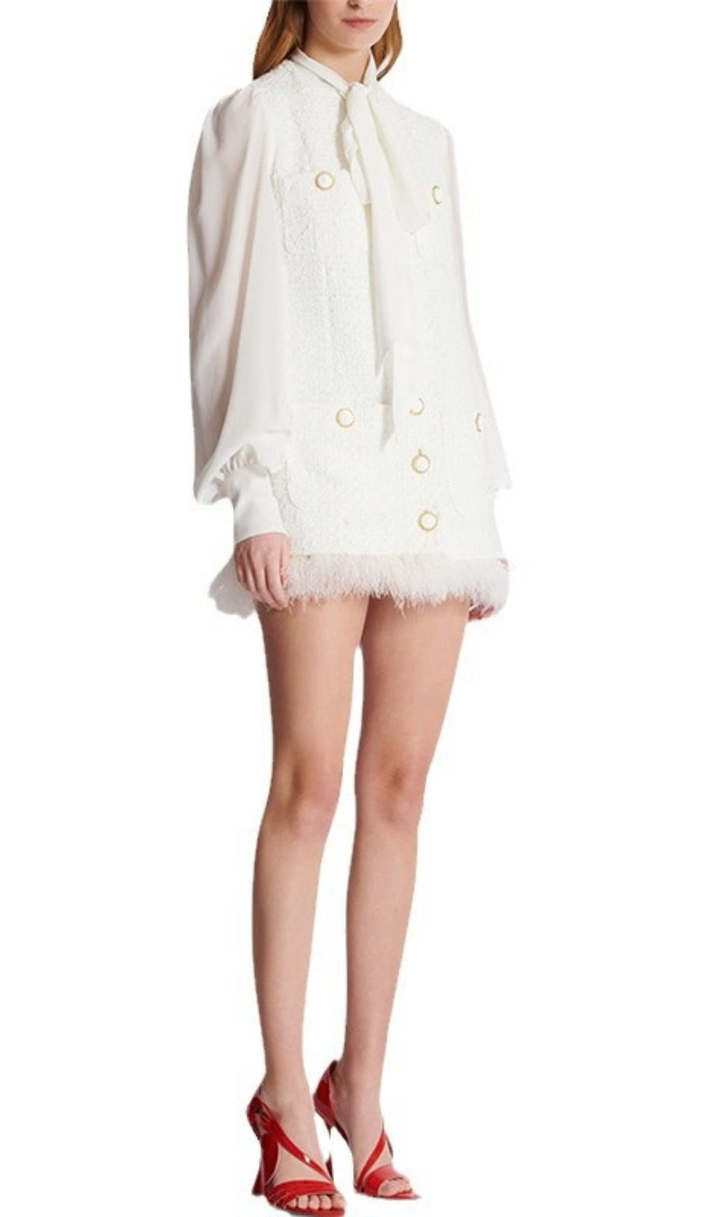Bush White Feather-Trim Tweed Mini Dress Flowering Girl