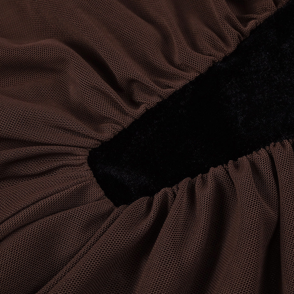 Velvet Mesh Patchwork Maxi Dress In Black Flowering Girl