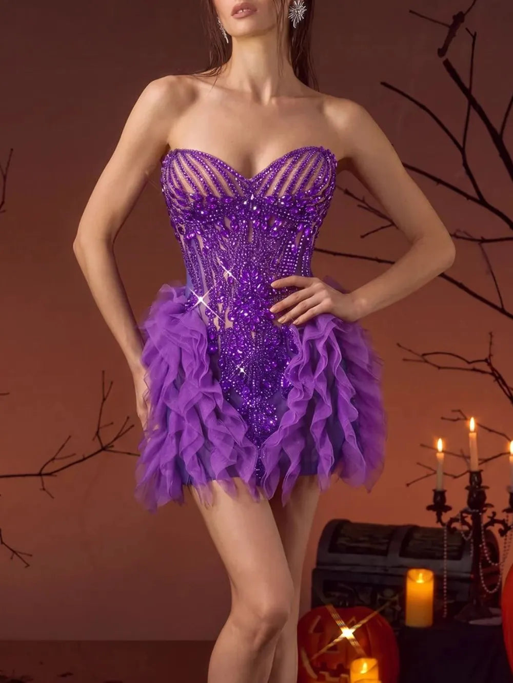 Frasken Strapless Diamond Mini Dress Flowering Girl