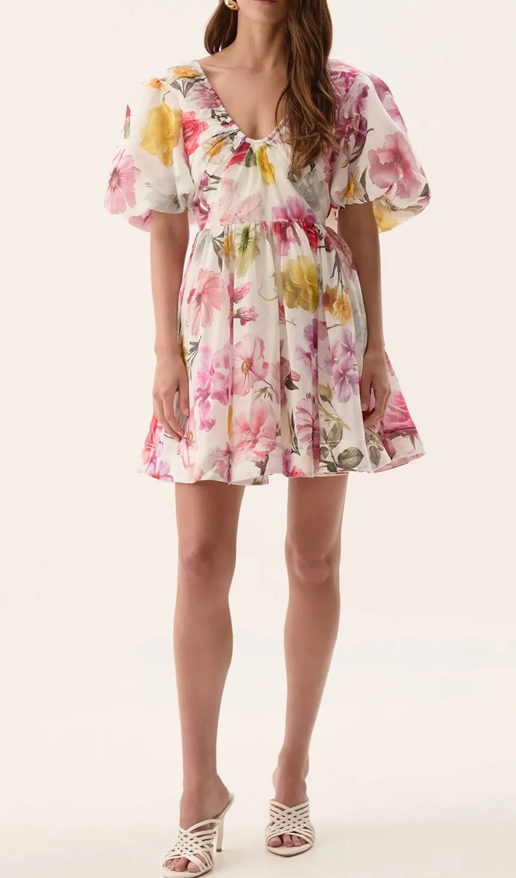 Vanessa Puff Sleeve Collage Fleur Mini Dress Flowering Girl