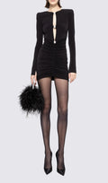 Deana Black Long Sleeve Ruched Mini Dress Flowering Girl