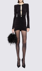 Deana Black Long Sleeve Ruched Mini Dress Flowering Girl