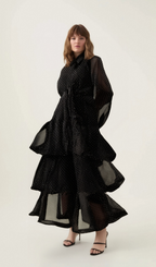 Clémence black polka-dot tiered midi dress Flowering Girl