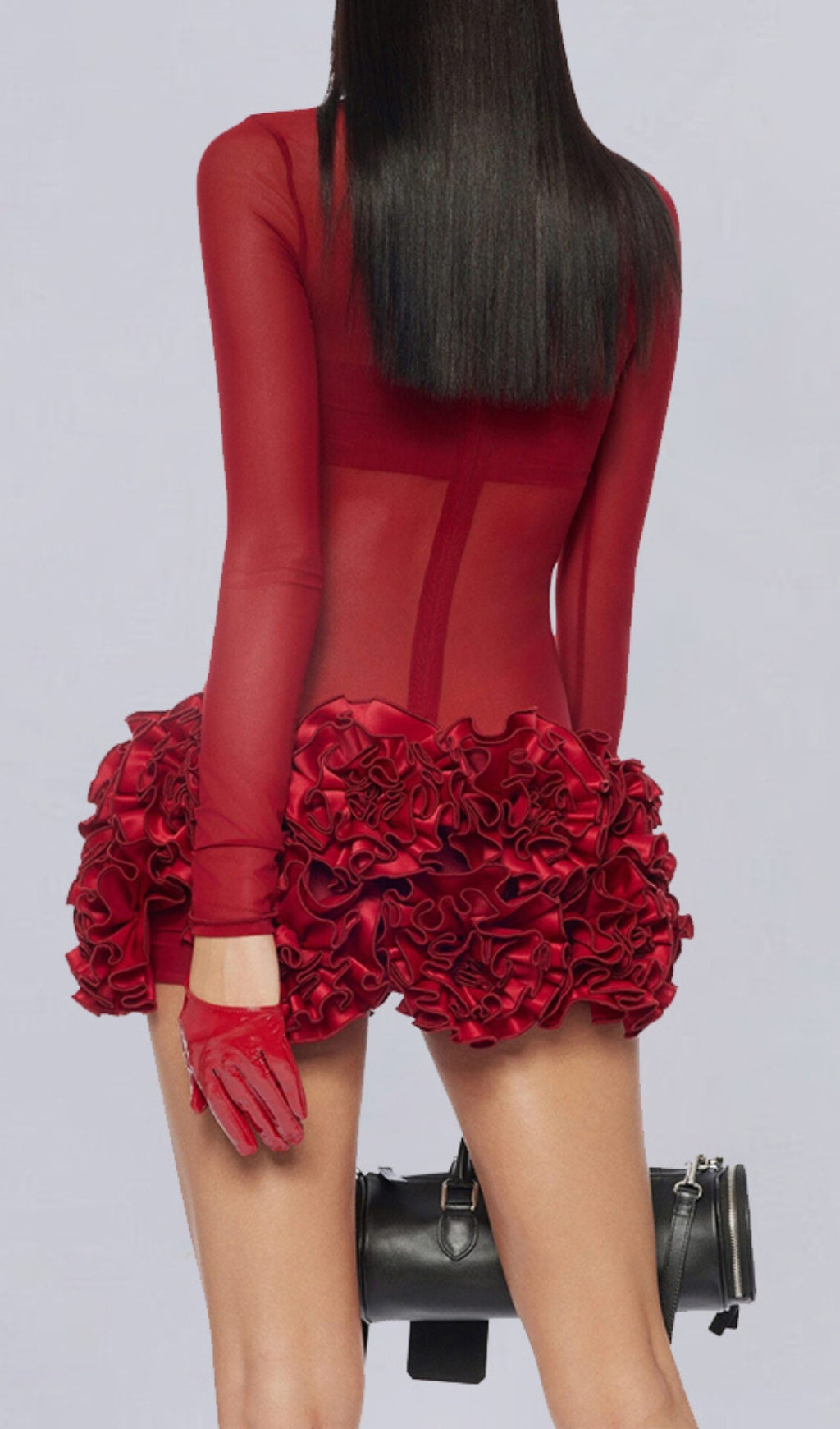 Britain Red Petal Detail Long Sleeve Mini Dress Flowering Girl
