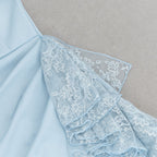 one-shoulder lace trim embellished midi dress in blue Flowering Girl