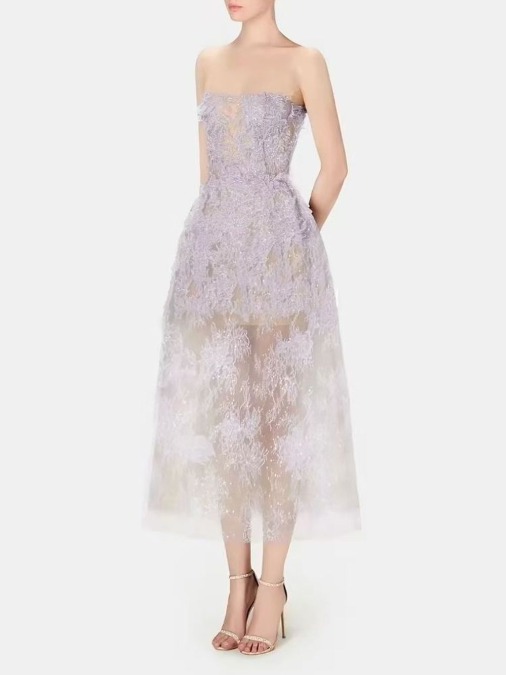 Allyson Purple Floral Lace Embroider Midi Dress Flowering Girl