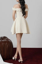 A-Line Open Shoulder Tweed Mini Dress Flowering Girl