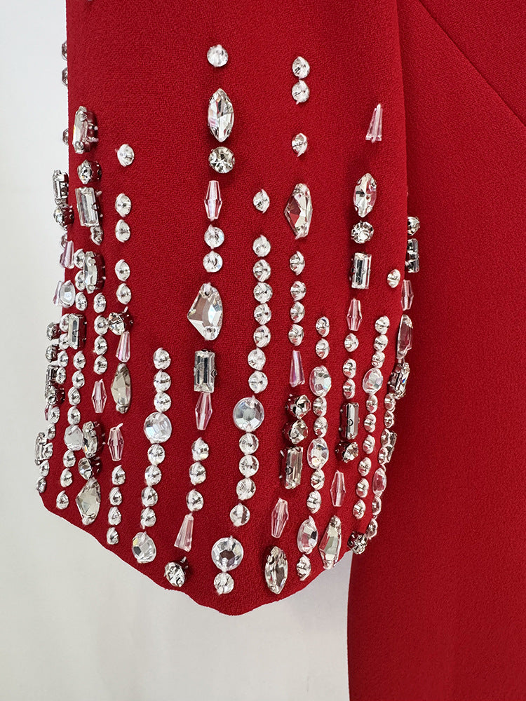 biela v-neck crystal-embellished midi dress in red Flowering Girl