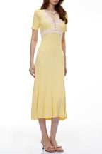 Apphia Yellow Contrast Lace Knit Midi Dress Flowering Girl