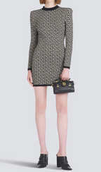 Short Bicolor Jacquard Mini Dress With Monogram Flowering Girl