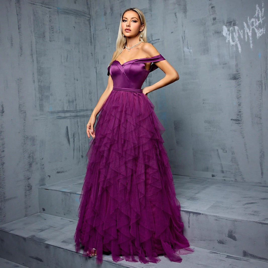 Yedda Spliced Ruffle Tulle Strapless Maxi Dress - Purple Flowering Girl