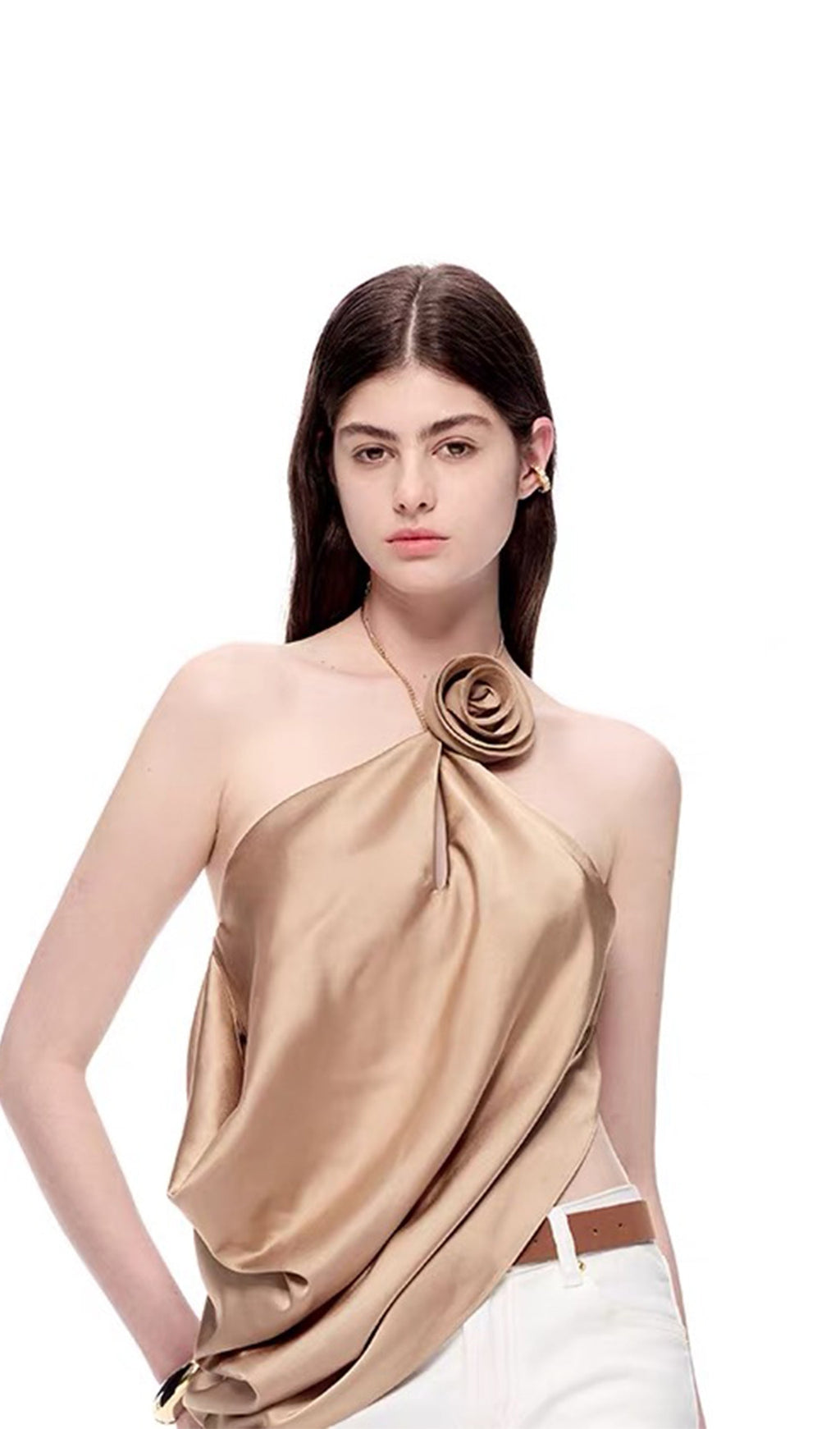 Satin Cowl Neck Halter Top in gold Flowering Girl