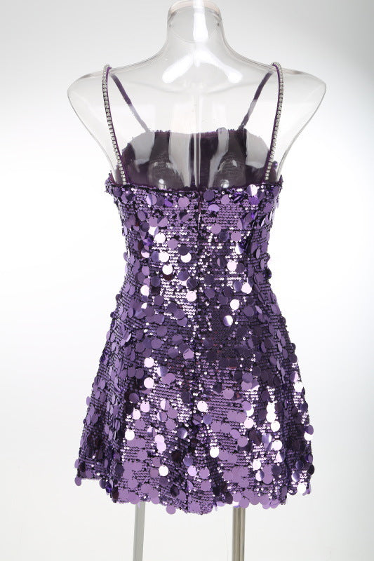 Virginia Strappy Sequin Embellished Mini Dress In Purple Flowering Girl