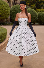 Edith Midi Dress - Black Polka Dot Print Flowering Girl