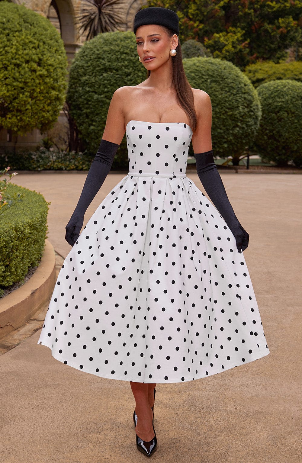 Edith Midi Dress - Black Polka Dot Print Flowering Girl