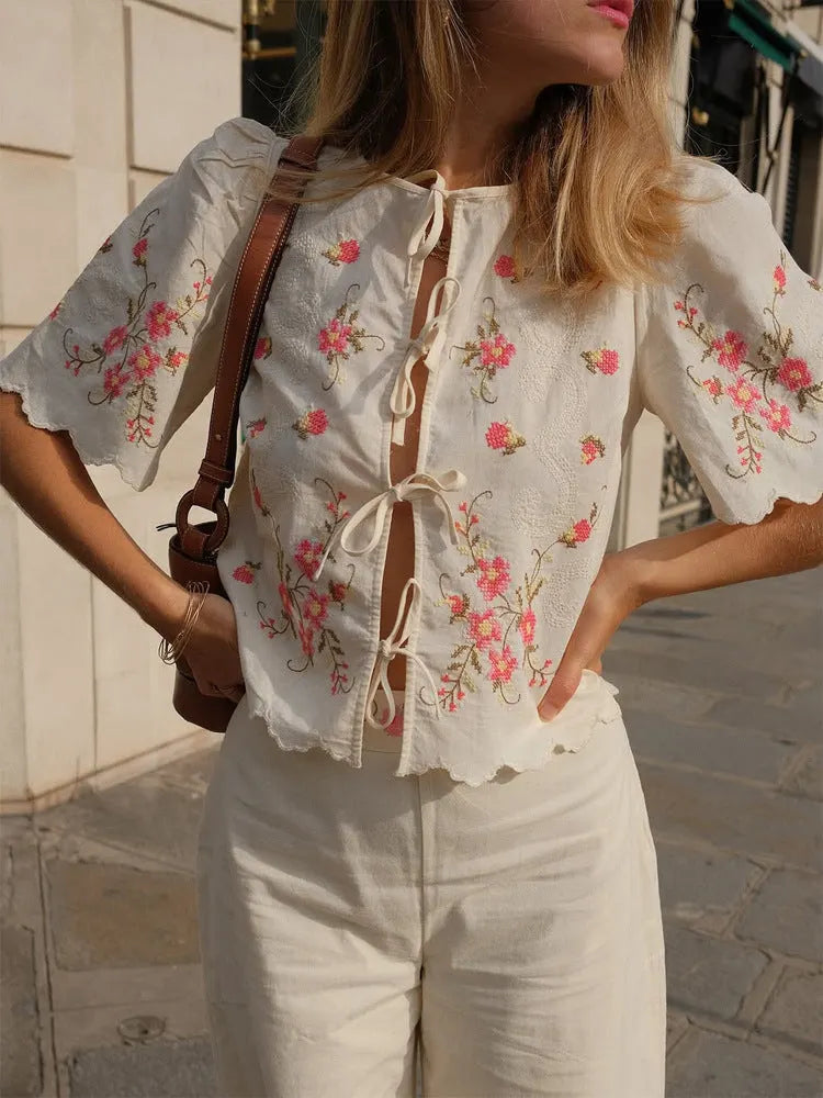 Embroidery With Flush Edge Short Top Flowering Girl