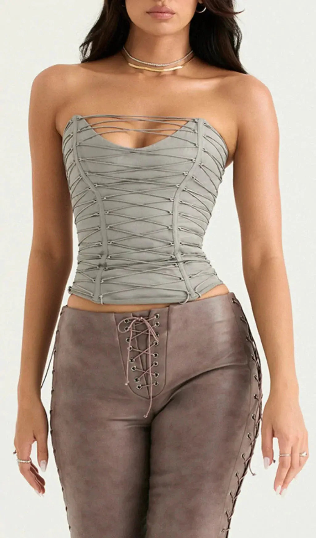 Smoke Lace Up Corset Flowering Girl