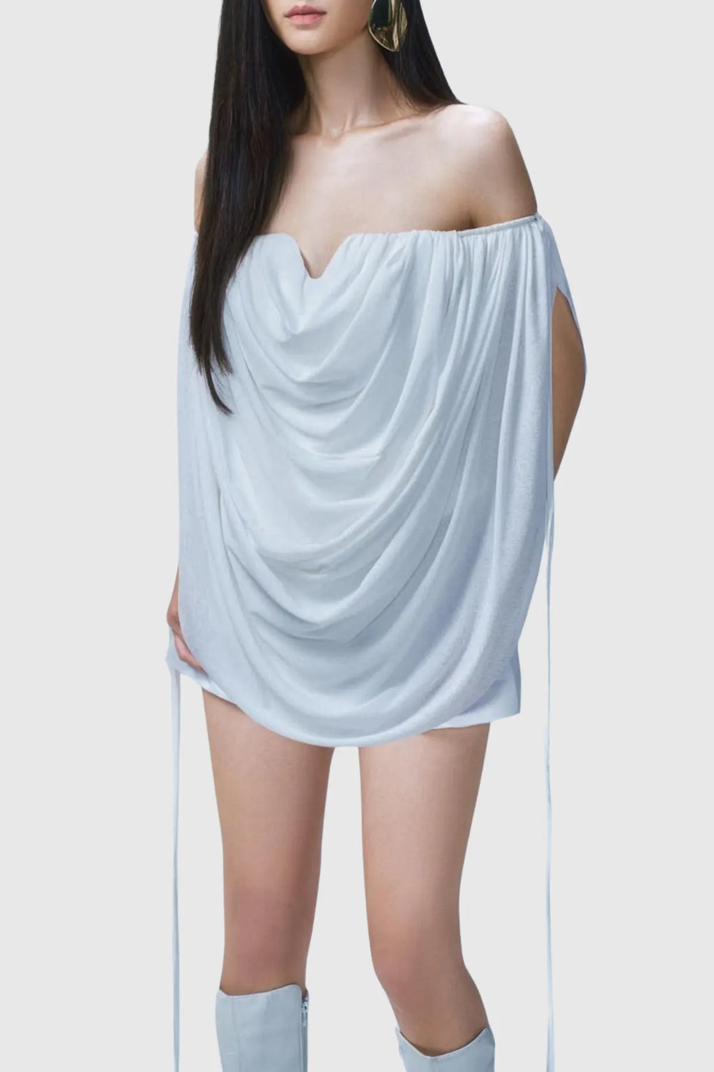 Odruta Off Shoulder Draped Top - White Flowering Girl