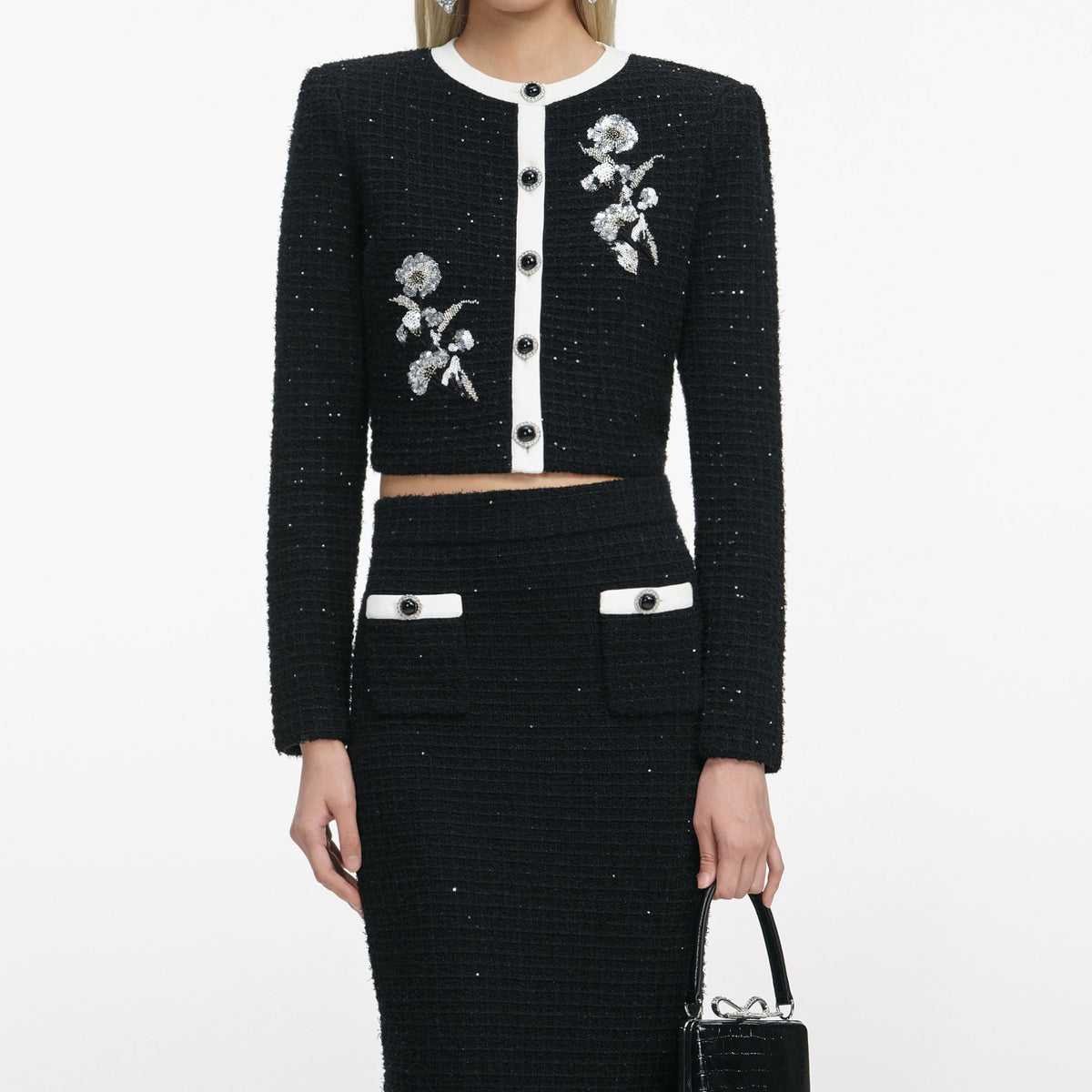 Black Textured Knit Midi Skirt Flowering Girl