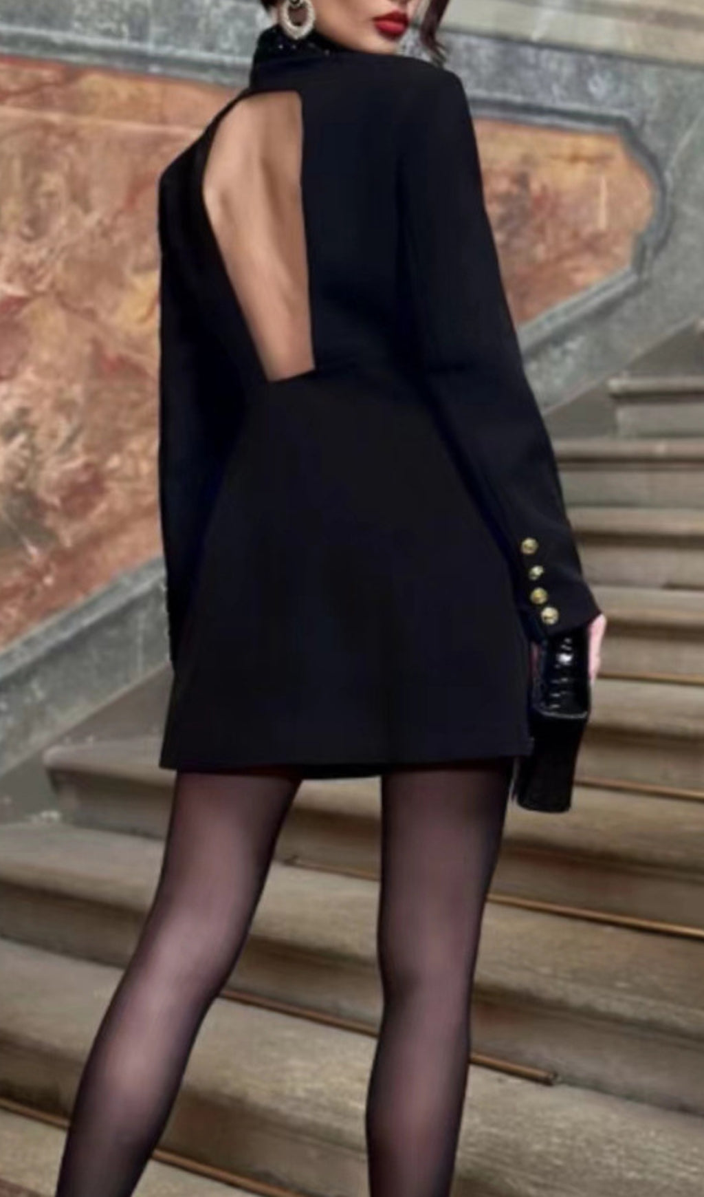 Dana Black Deep-V Diamante Backless Blazer Flowering Girl