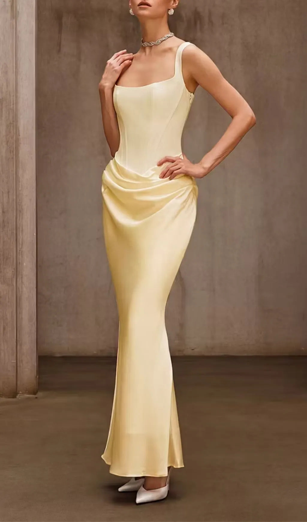 Duyen Sleeveless Corset Maxi Dress In Yellow Flowering Girl
