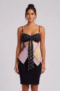 Black Sheer Chiffon Fitted Bodice with Asymmetrical Handkerchief Hem Camisole Top Flowering Girl