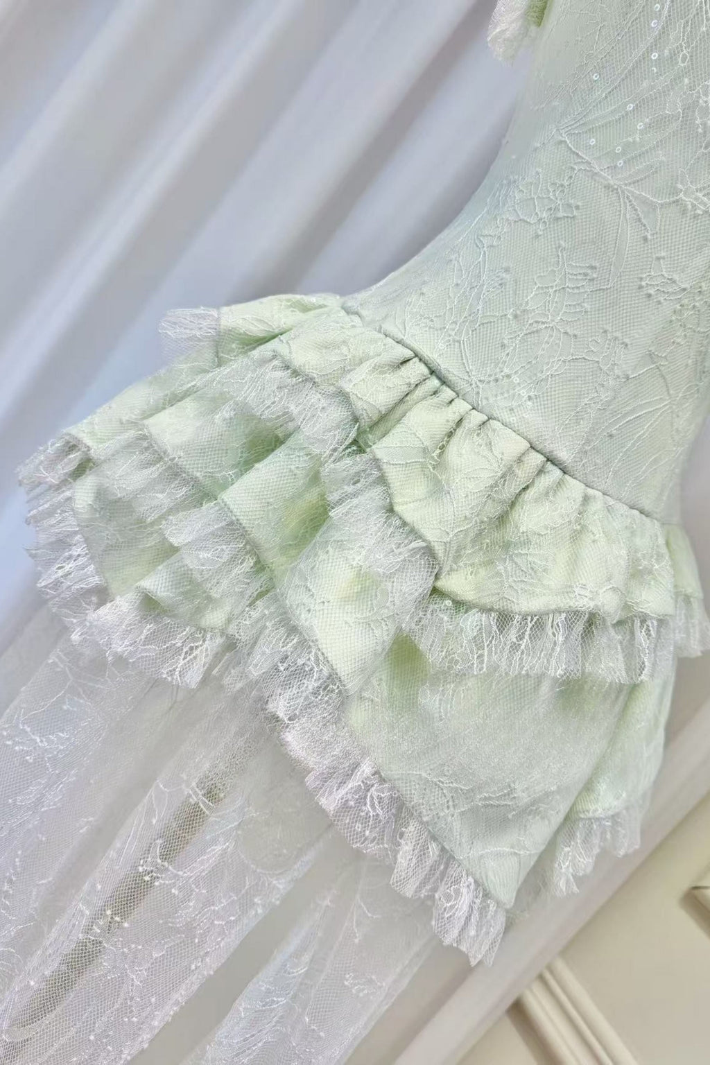 Tiffany Fitted Lace-Paneled Strapless Maxi Dress In Green Flowering Girl