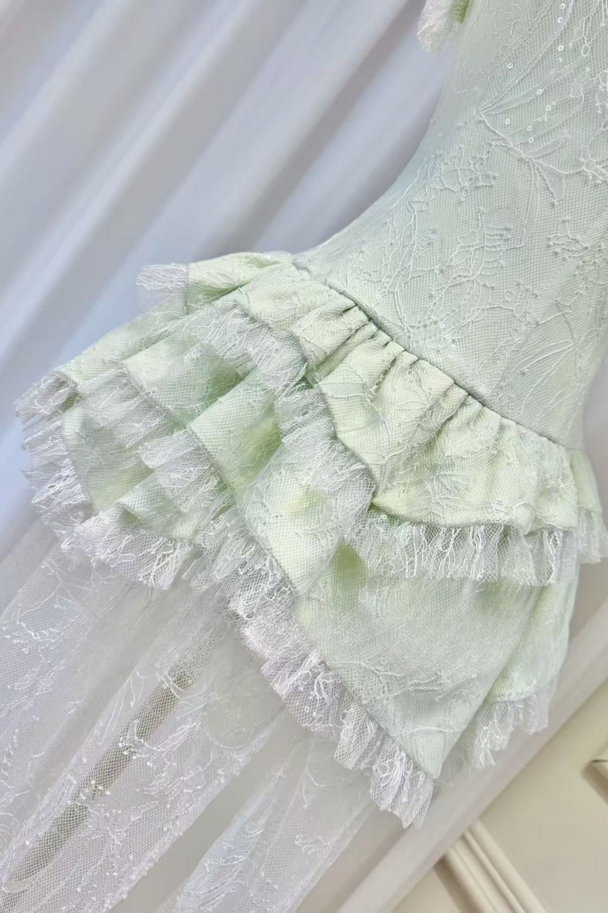 Tiffany Fitted Lace-Paneled Strapless Maxi Dress In Green Flowering Girl