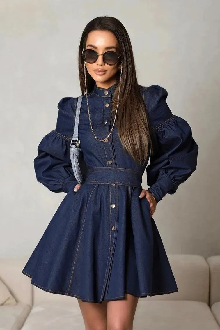 Lena Puff Sleeve Denim Mini Dress Flowering Girl