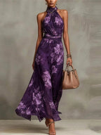 Polly Green Floral Chiffon Halter Maxi Dress Flowering Girl