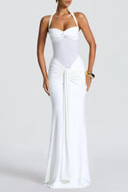 Bonao Halter Ruched Maxi Dress - White Flowering Girl