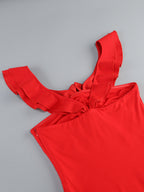 floral ruffle trim halter midi dress in red Flowering Girl