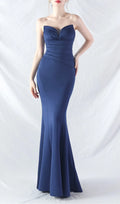 Chrina Navy Strapless Ruched Maxi Dress Flowering Girl