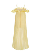 Mylie Yellow Spaghetti Flower Pleated Maxi Dress