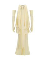 Myna Yellow Halter Pleated Maxi Dress With Gloves
